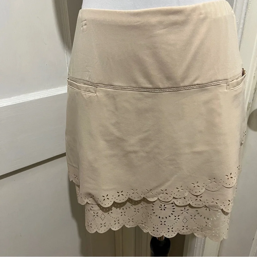 Lucky in Love Beige Mini Skort with Scalloped Hem - Picture 11 of 14